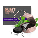 Burst Refillable Dental Floss Set with Mint Eucalyptus Aroma, Charcoal Coating, Textured, Expanding Technology, Vegan, 12 Week Supply (32 Yards), Rose Gold Burst