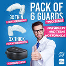 HONEYBULL Mouth Guard for Grinding Teeth [6 Pack] Comes in 2 Sizes for Light and Heavy Grinding | Comfortable Custom Mold for Clenching at Night, Bruxism, Whitening Tray & Guard HONEYBULL