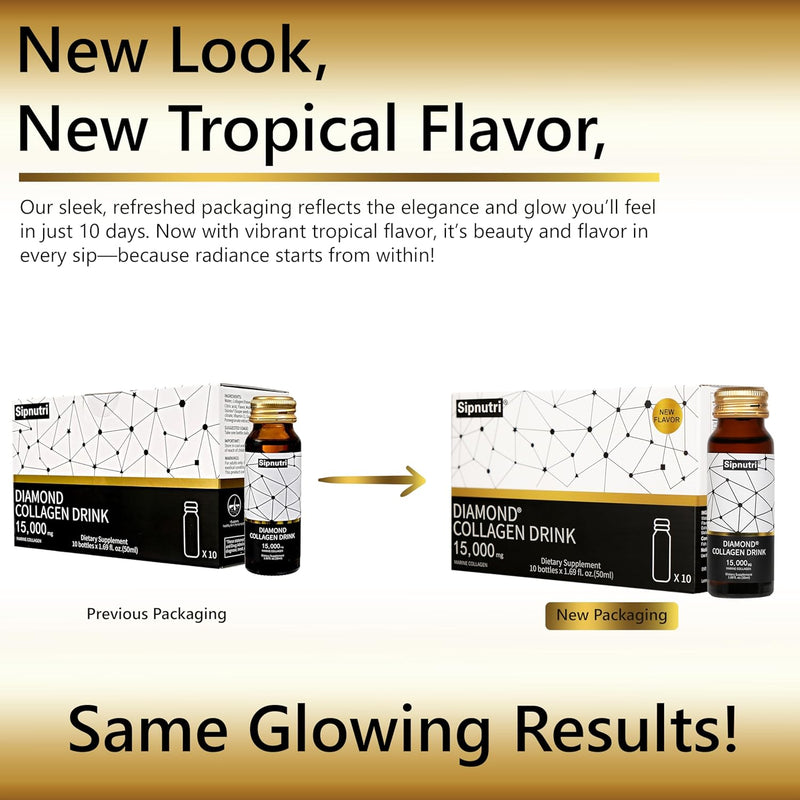 Diamond Liquid Collagen Drink, 15000 mg Hydrolyzed Marine Collagen Peptides with Vitamin C, Pomegranate, Healthy Hair Skin Nails Joints Bones Support, 50 ml x 10 Bottles Infinity Warehouse