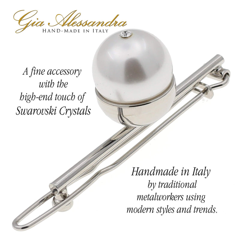 Gia Alessandra GA248 Wedding Bridal Hair Barrette Slide Clip Silver and Large Pearl Styling Girls Hair Ornaments. No Slip Durable Styling Hair Accessories for Women. Handmade in Italy (2.75 Inch) Gia Alessandra