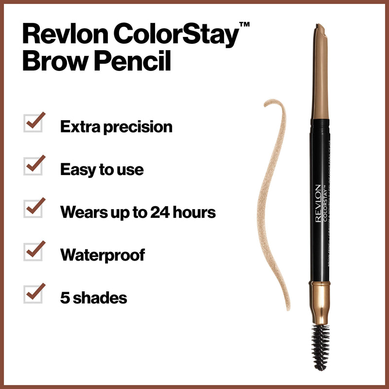 Revlon ColorStay Eyebrow Pencil with Spoolie Brush, Waterproof, Longwearing, Angled Tip Applicator for Perfect Brows, Blonde (205) REVLON