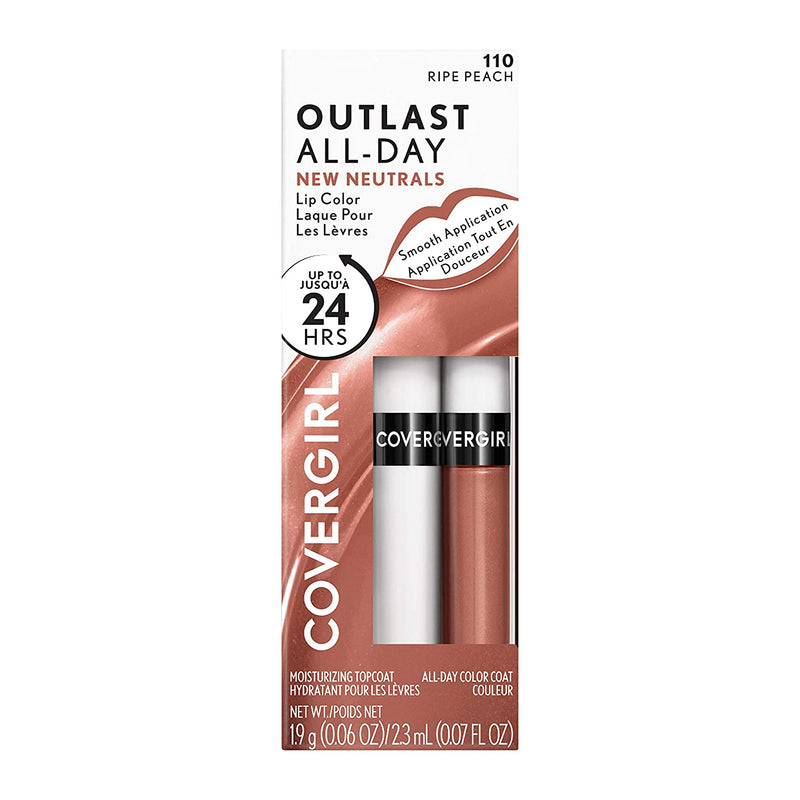 Covergirl Outlast All-Day Lip Color with Moisturizing Topcoat, New Neutrals Shade Collection, Ripe Peach, Pack of 1 COVERGIRL Store