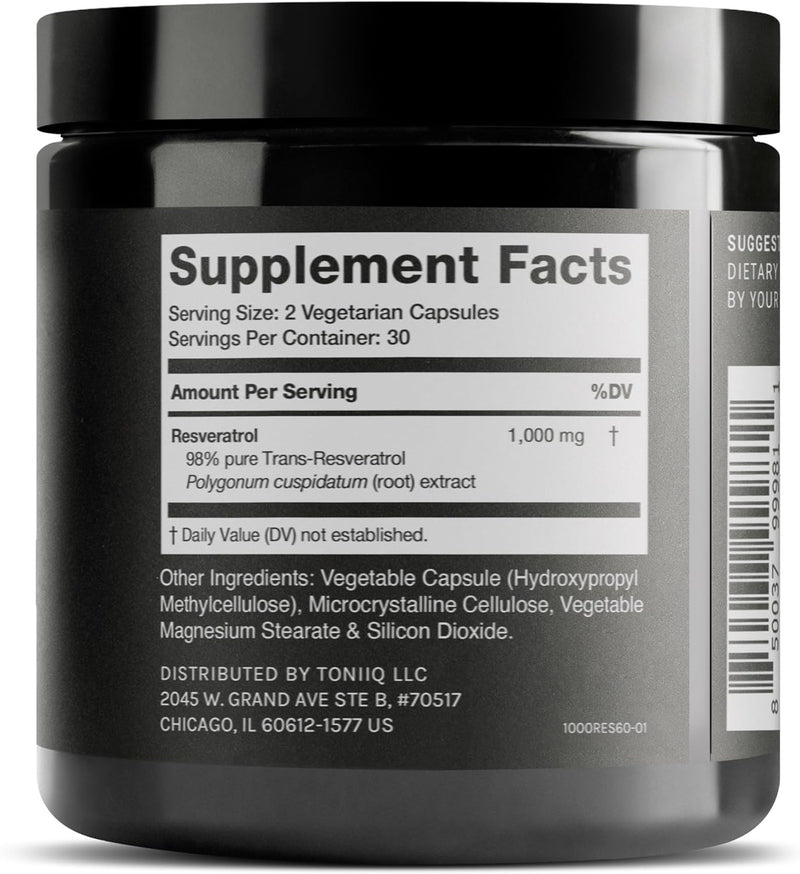 Ultra High Potency Third-Party Tested Trans Resveratrol 1000mg - 98% Pure, Highly Purified and Bioavailable - Resveratrol Polygonum Root Extract - 60 Capsules Infinity Warehouse
