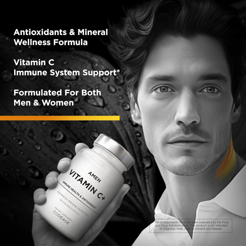 Amen Vitamin C+ Supplement with Zinc, Bioflavonoids, Quercetin, Rose HIPS, Elderberry – Vegan, Non-GMO – 2 Months Supply - 120 Capsules Infinity Warehouse