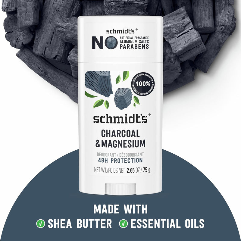 Schmidt's Aluminum-Free Vegan Deodorant Charcoal & Magnesium with 24 Hour Odor Protection, 4 Count for Women and Men, Natural Ingredients, Cruelty-Free, 2.65 oz Infinity Warehouse