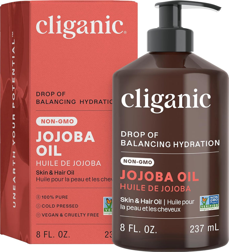 Cliganic Non-GMO Jojoba Oil for Skin, Hair & Face (8oz) | 100% Pure, Natural Cold Pressed Unrefined Hexane Free (Packaging May Vary) Infinity Warehouse