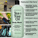 Natural Riches Tea Tree Body Wash - Body Soap to Fight Jock Itch, Itchy Skin, Athletes Foot, Eczema & Body Odor - Peppermint, Eucalyptus & Tea Tree Oil - Women & Mens Natural Body Wash – 2x16 fl oz Natural Riches