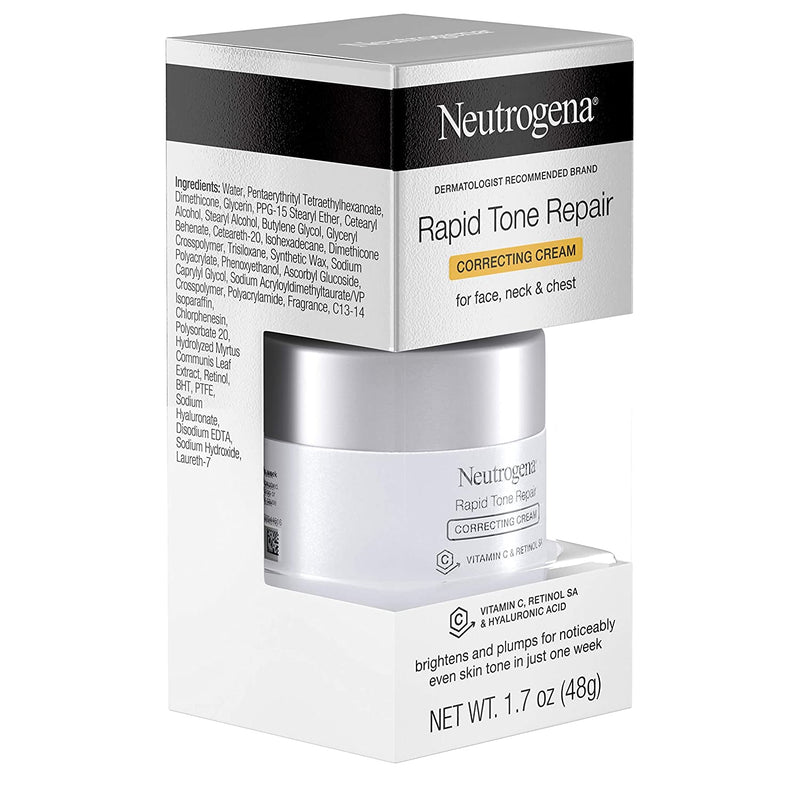 Neutrogena Rapid Tone Repair Vitamin C Brightening Correcting Cream, Tone Evening Face, Neck, and Chest Cream with Vitamin C, Retinol, and Hyaluronic Acid for Dark Spots and Wrinkles 1.7 oz Neutrogena Store