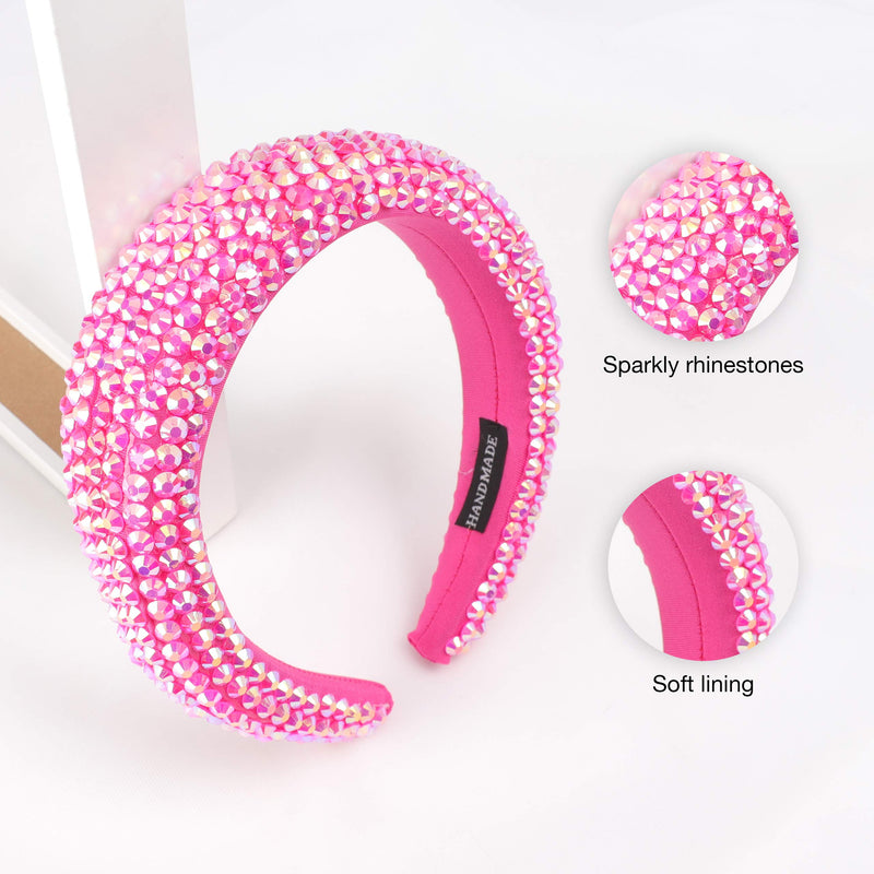 SP SOPHIA COLLECTION Women's Sparkling Crystal Padded Rhinestone Wide Bejeweled Hair Headband Party Hairband Hair Accessories in Hot Pink SP Sophia Collection