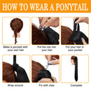 28 Inch Ponytail Extension Long Straight Wrap Around Clip in Synthetic Fiber Hair for Women medium brown KOODER