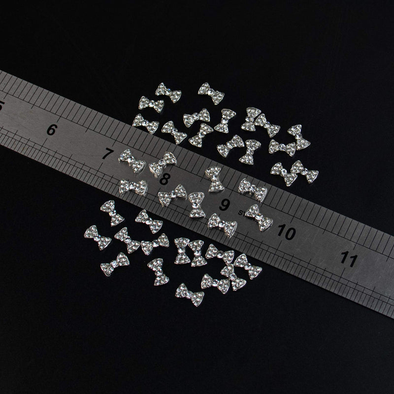 AUEAR, Charming 3D Nail Art Charms Bow Tie Rhinestones Crystal Pendant Decals DIY Decoration for Women Girls Nail Art Beauty Design Jewelry Craft (Silver, 40 Pack) AUEAR
