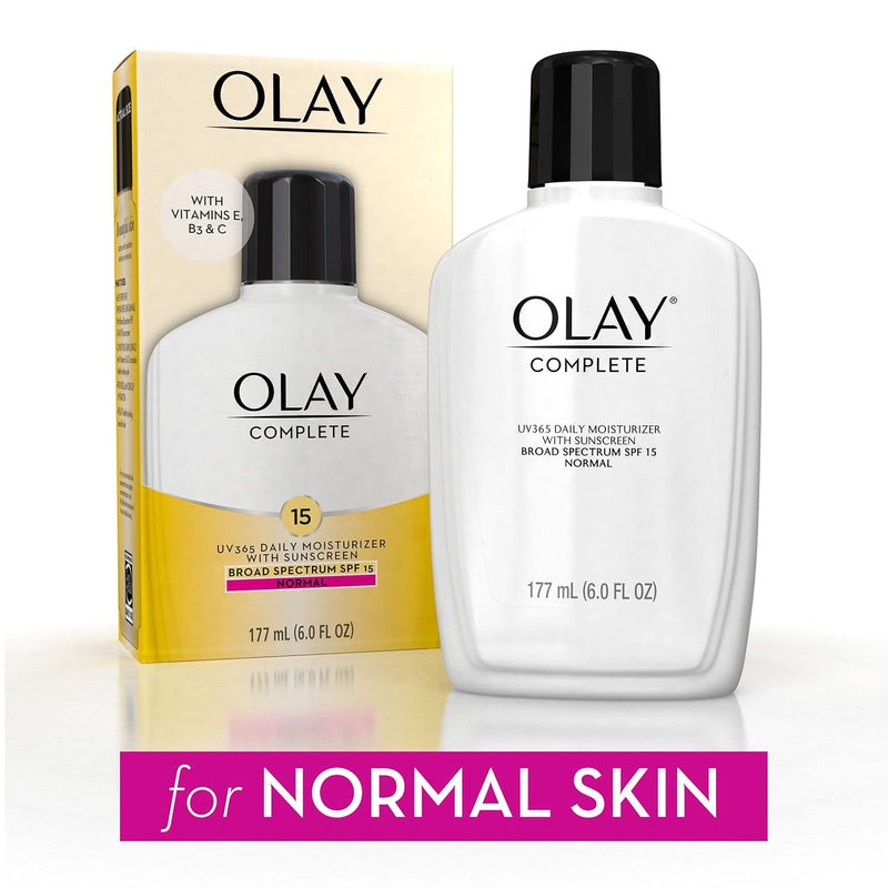 Olay Face Moisturizer, Complete with Sunscreen SPF 15, Daily Facial Lotion for Normal Skin, Lightweight Hydrating Broad Spectrum Sun Protection - Vitamin C, E, and Niacinamide - 6 Oz 2 Pack Infinity Warehouse