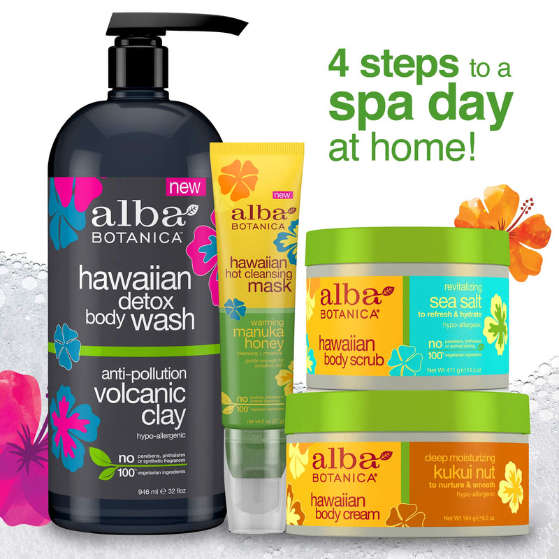 Alba Botanica Hawaiian Home Spa Kit with Plant Based and Cruelty Free Body Wash, Body Scrub, Body Cream and Honey Face Mask Alba Botanica