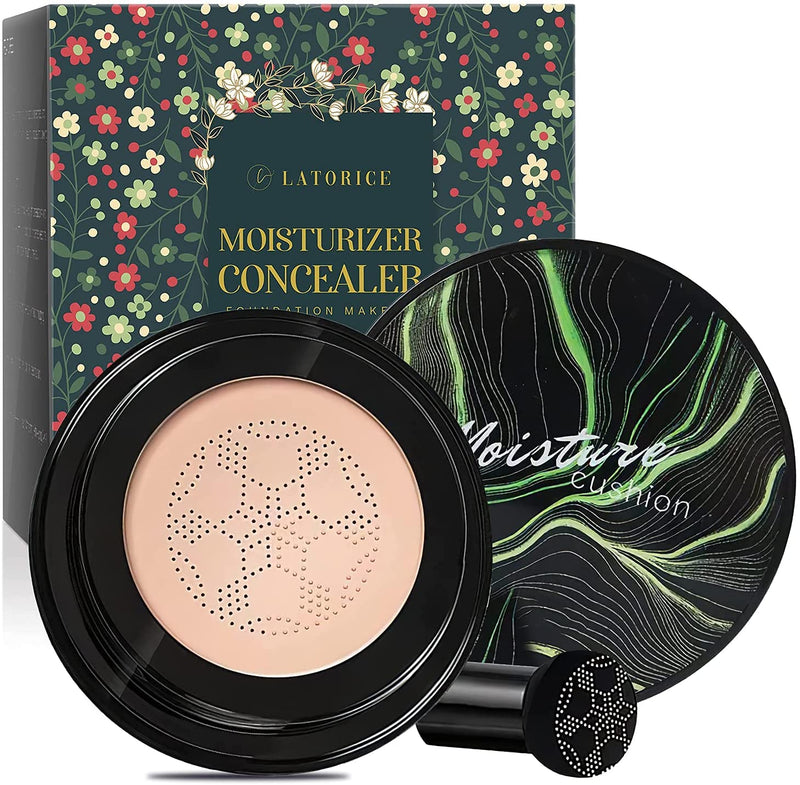 Mushroom Head Foundation,Air Cushion CC Cream BB Cream, Moisturizing Concealer, Bright Makeup Base Long Lasting with Mushroom Makeup Sponge, Easy to Apply, Package may vary LATORICE