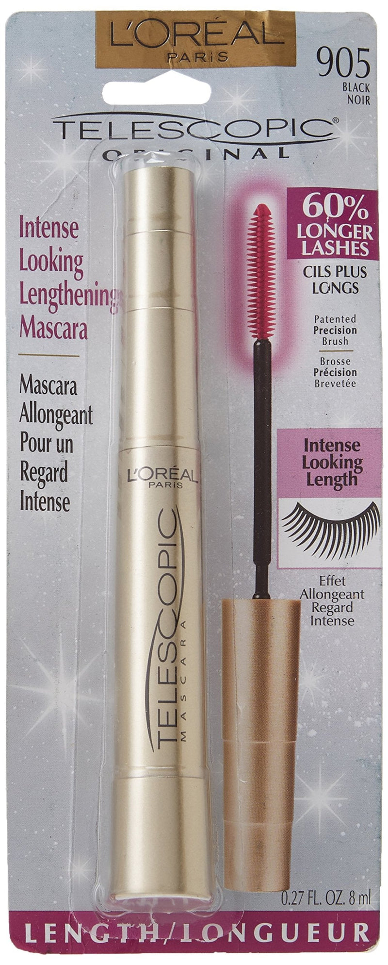 L'Oreal Paris Telescopic Mascara, Black [905] 0.27 oz (Pack of 2) Revitalift
