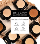 Palladio Dual Wet and Dry Foundation with sponge and Mirror, Squalane Infused, Apply Wet for Maximum Coverage or Dry for Light Finishing and Touchup, Minimize Fine Lines, All day Wear, Tawny Palladio