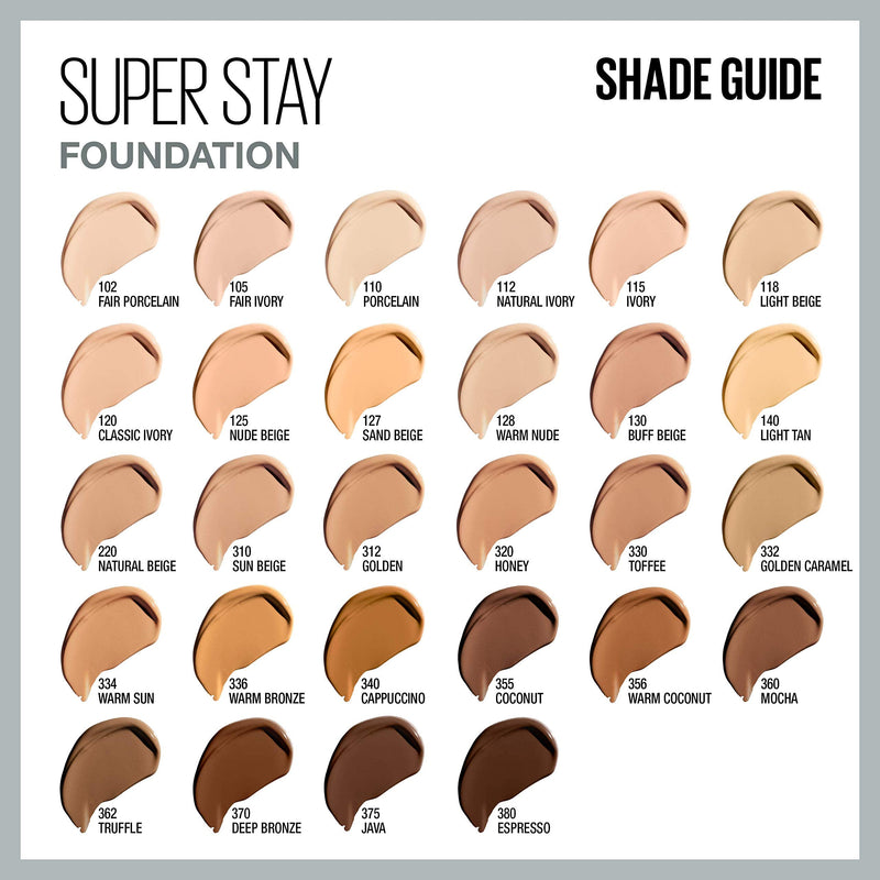 Maybelline Super Stay Full Coverage Liquid Foundation Makeup, Sand Beige, 1 fl. oz. (Packaging May Vary) Maybelline New York