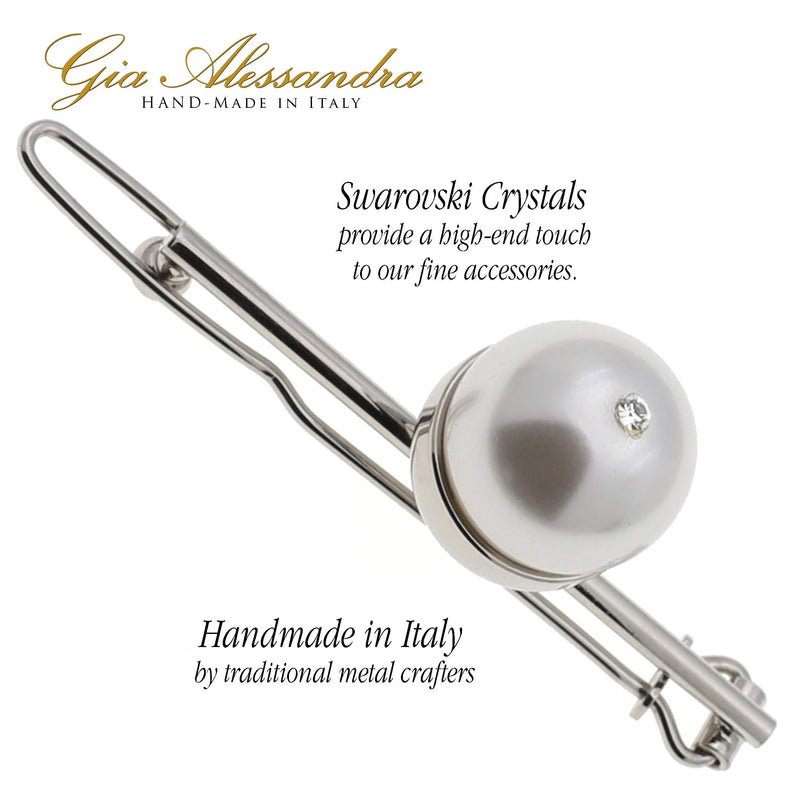 Gia Alessandra GA248 Wedding Bridal Hair Barrette Slide Clip Silver and Large Pearl Styling Girls Hair Ornaments. No Slip Durable Styling Hair Accessories for Women. Handmade in Italy (2.75 Inch) Gia Alessandra