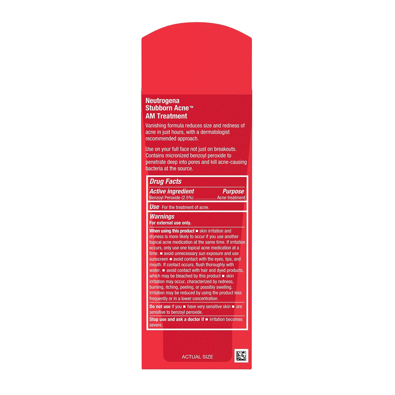 Neutrogena Stubborn Acne AM Face Treatment with 2.5% Micronized Benzoyl Peroxide Acne Medicine, Oil-Free Daily Facial Treatment to Reduce Size & Redness of Breakouts, Paraben-Free, 2 oz Neutrogena