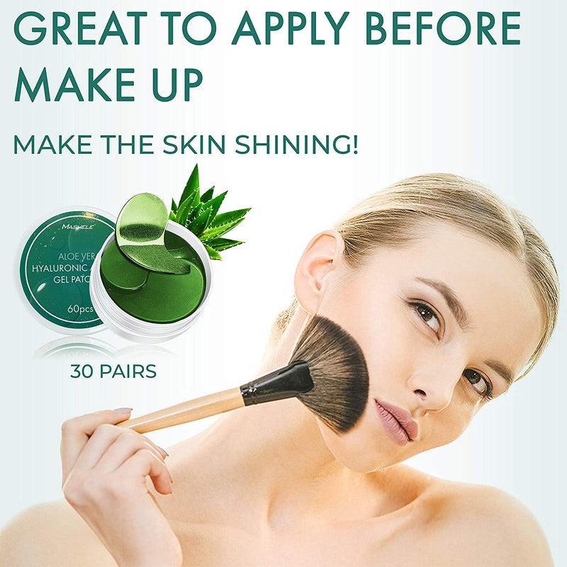 MASHELE Korean 60pcs Aloe Vera Collagen Under Eye Gel Patches Mask, Treatment for Puffy Eyes, Dark Circles, Anti Wrinkle Pads, Moisturizing for Women and Men (60pcs patches aloe vera) MASHELE
