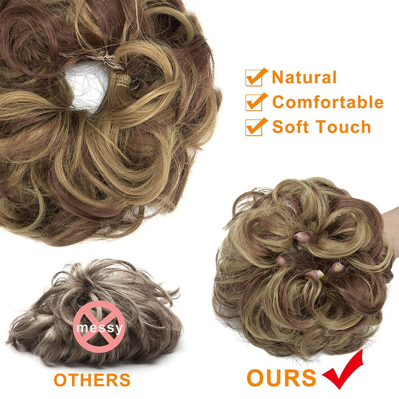 OKHOTY 2PCS Messy Bun Hair Piece Thick Updo Scrunchies Hair Extensions Ponytail Hair Accessories Ash Blonde(Light Brown Mix Ash Blonde) OKHOTY