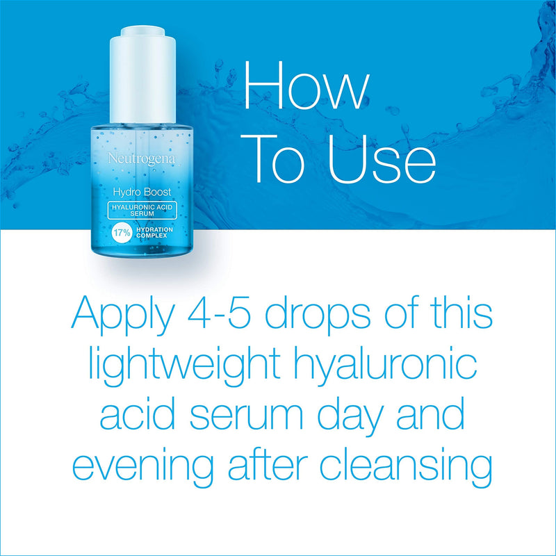 Neutrogena Hydro Boost Hyaluronic Acid Serum with 17% Hydration Complex, Lightweight Daily Hyaluronic Acid Facial Serum for Dry Skin, Oil-Free Fragrance-Free, 1 Fl Oz Neutrogena