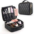 Travel Makeup Bag, Make up Bag for Women, Large Leather Cosmetic Bag Travel Toiletry Bag for Girls Make Up Bag Brush Organizer Bags (Quilted Black) Stagiant