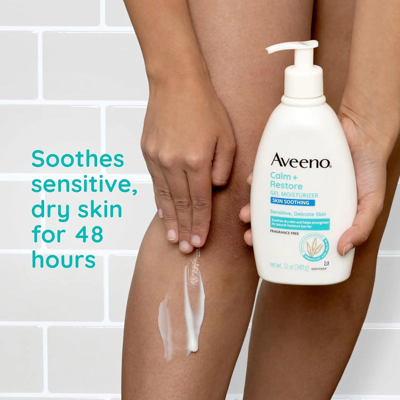Aveeno Calm + Restore Body Moisturizer Gel for Sensitive Skin, Lightweight Moisturizer to Help Heal Dry Skin with Aloe Vera, Prebiotic Oat and Pro-Vitamin B5, Fragrance Free, 12 OZ Infinity Warehouse