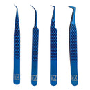 M LASH Set Of 4 Diamond Grip Eyelash Extensions Tweezers - Japanese Steel Lash Supply (Blue) M Store