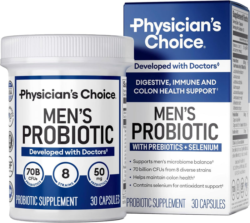 Physician's Choice Probiotics for Men - 70 Billion CFU - 8 Strains - w/Selenium & Organic Prebiotics - Supports Digestive Health, Microbiome, Colon, & Immune Health - Advanced Men's Probiotic - 30ct Infinity Warehouse