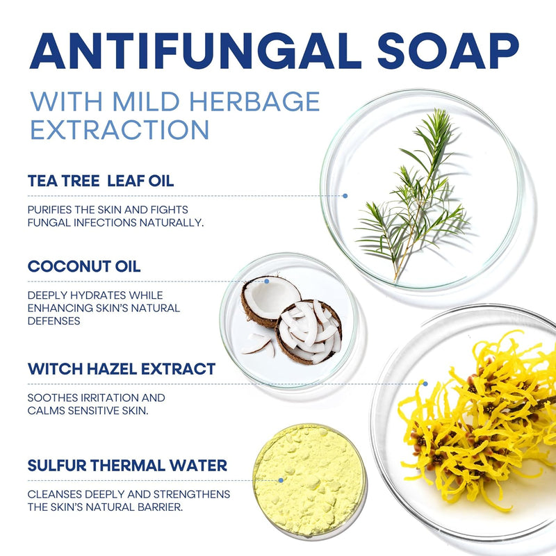 Hermon Antifungal Soap with Tea Tree Oil: Antifungal Bar Soothing Care & Relief of Itchy for Ringworm Jock Itch Tinea Versicolor Athletes Foot - Body & Face Wash for Men and Women Infinity Warehouse