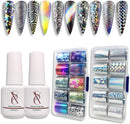 SXC G-17 Nail Foil Glue Gel with Foil Stickers Set Nail Transfer Tips Manicure Art DIY 2X 15ML, 20PCS Stickers, UV LED Lamp Required(Holo Series) SXC