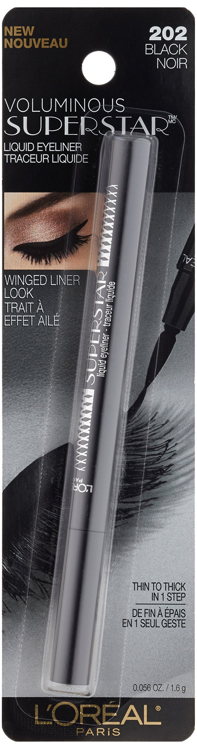 L'Oreal Paris Voluminous Superstar Liquid Eyeliner Pen, Black [202] 0.056 oz L'Oréal Paris