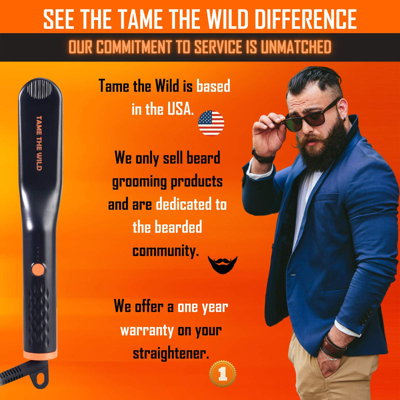 Tame the Wild Premium Beard Straightener - Ionic Anti-Scald Technology - Heated Beard Brush - 3 Temp Settings - Wooden Comb Included - Gift Set TAME THE WILD MAKE YOUR BEARD BEHAVE