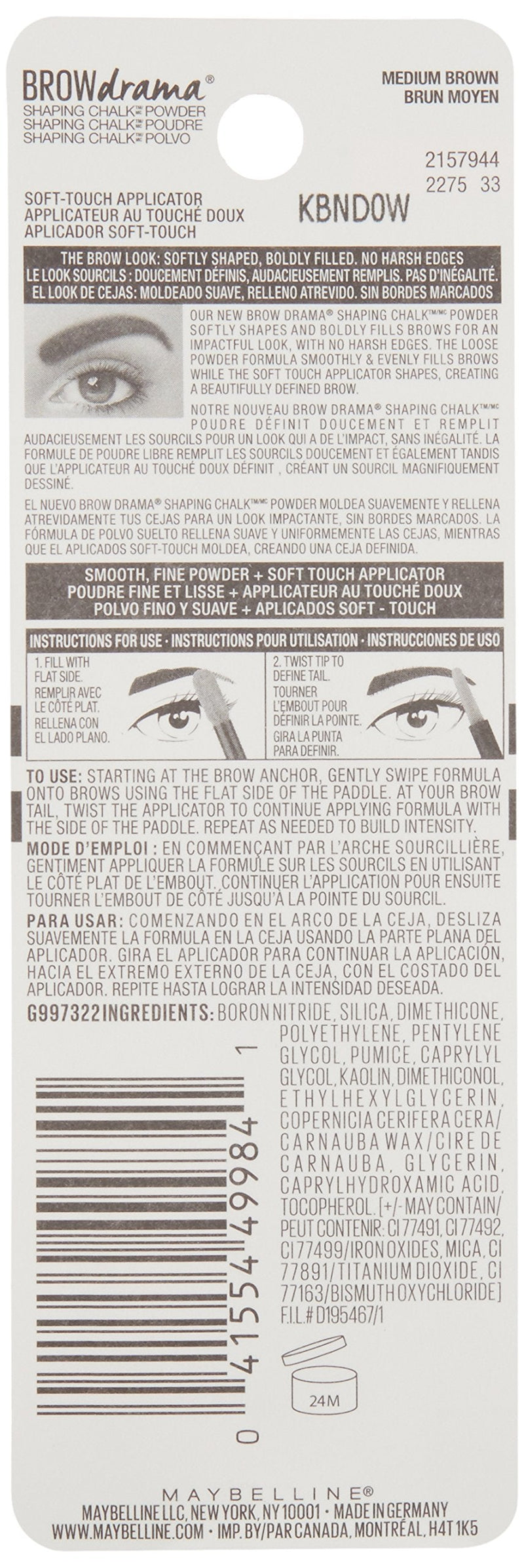 Maybelline New York Brow Drama Shaping Chalk Powder, Medium Brown, 0.035 fl. oz. Maybelline New York