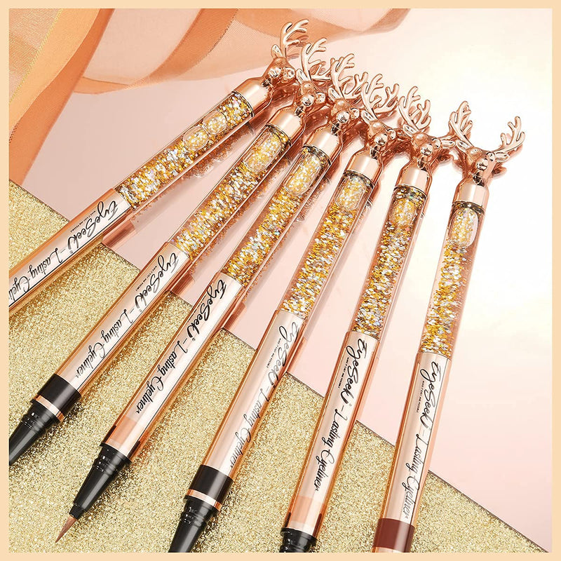 EYESEEK 3PCS Liquid Eyeliner,Waterproof Eyeliner No-Skip Eye Liner,Smudge Proof & Long Lasting Champagne Brown Black Eyeliner Pen Set,Go on Smooth,Cruelty-free & Vegan EYESEEK