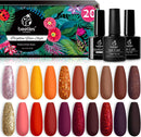Beetles 20 Pcs Gel Nail Polish Kit, Full Maroon Soak Off Nail Gel Polish Gold Yellow Nail Polish Red Burgundy Glitter Gel Polish Starter Kit with Glossy & Matte Top Coat and Base Coat beetles Gel Polish