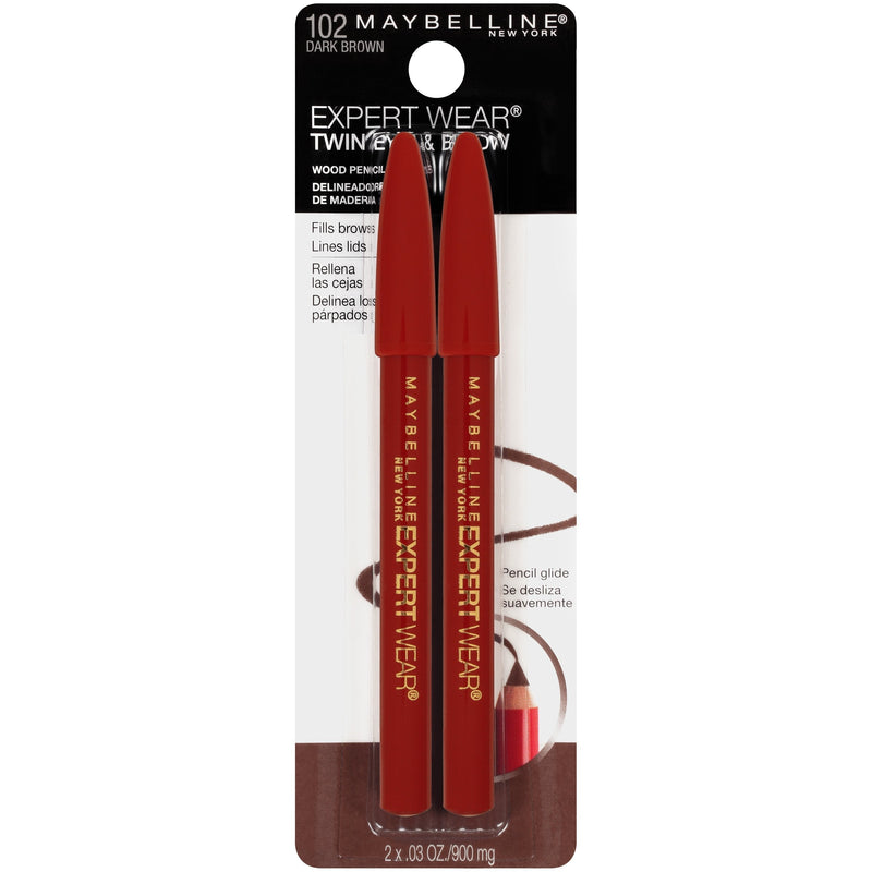 Maybelline New York Makeup Expert Wear Twin Eyebrow Pencils and Eyeliner Pencils, Dark Brown Shade, 0.06 Ounce, 2 Count (Pack of 1) Maybelline New York