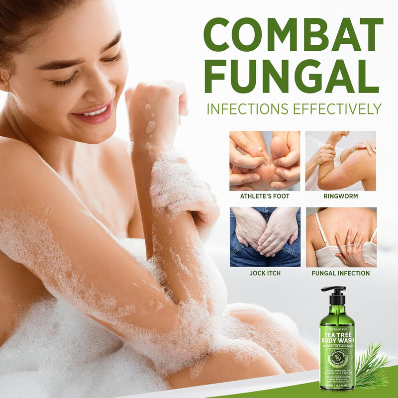 Antifungal Body Wash & Soap, Tea Tree Body Wash, Antibacterial Body Wash & Soap, Back Acne Body Wash, Natural Body Wash With Tea Tree Oil For Jock Itch, Back Acne, Athletes Foot, Body Odor, Nail Fungus, Ringworm, & Eczema - 16.9 Fl Oz Infinity Warehouse