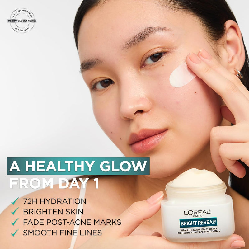 L'Oreal Paris Bright Reveal Vitamin C Glow Moisturizer, Supercharged Facial Moisturizer to Brighten Skin, Even Tone and Hydrate for 72HRs, Includes SPF 50 Sample Infinity Warehouse