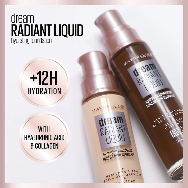 Maybelline Dream Radiant Liquid Medium Coverage Hydrating Makeup, Lightweight Liquid Foundation, Vanilla, 1 Fl; Oz Maybelline New York