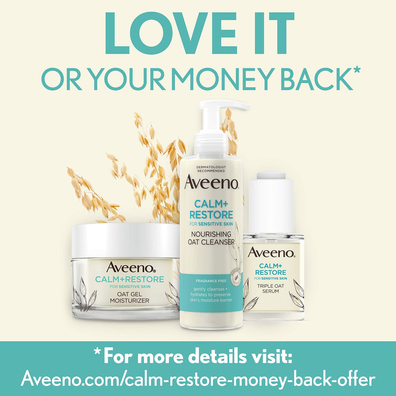 Aveeno Calm + Restore Nourishing Oat Cleanser 7.8oz with Restore Triple Oat Serum 1oz and Restore Oat Gel Moisturizer 1.7oz Aveeno