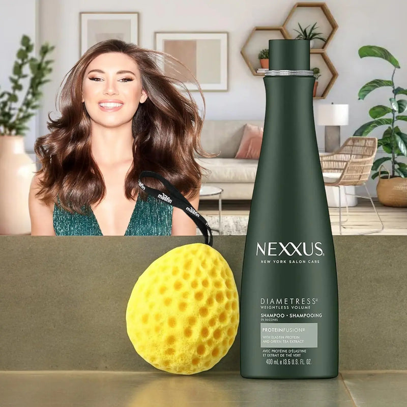 Nexxus Diametress Hair Volumizing Shampoo, Hair Thickener For Limp Locks, Lightweight Formula, Adds Body &, Strengthens & Nourishes With Bonus Bath Sponge (Pack of 4) Infinity Warehouse