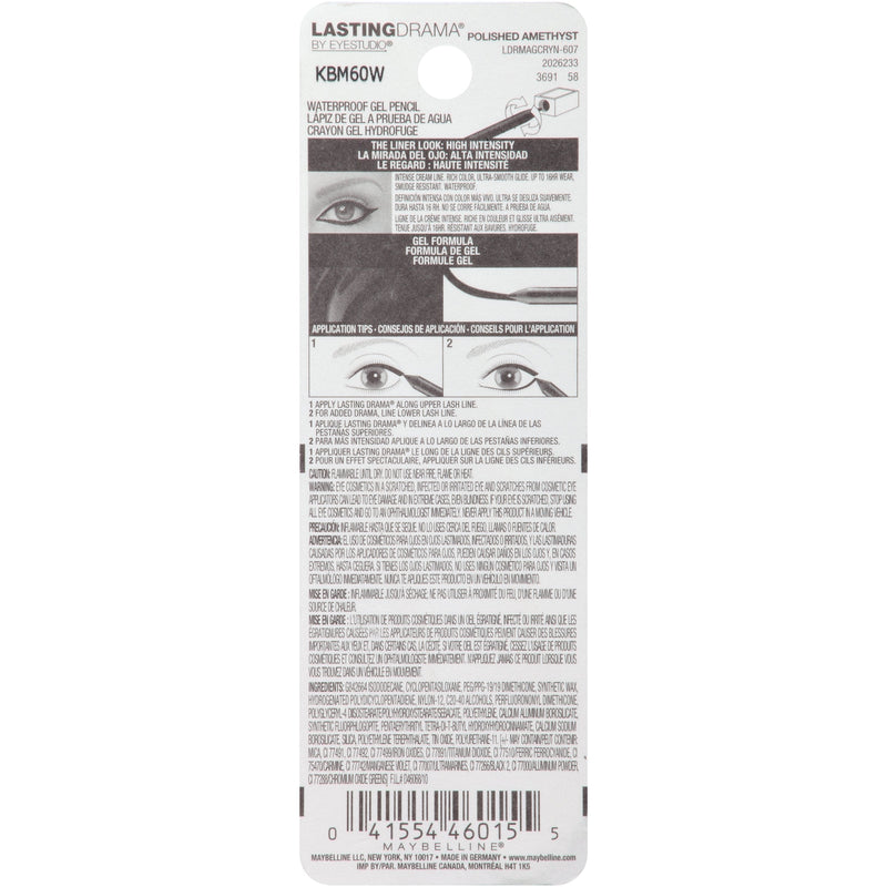 Maybelline New York Eyestudio Lasting Drama Waterproof Gel Pencil, Polished Amethyst, 0.038 oz. Maybelline New York