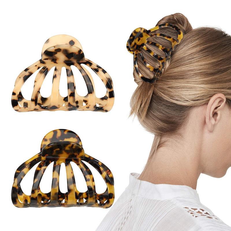 Shinowa Hair Clips, [2-Pack] Bohemian Tortoise Shell Hair Claw Clips Strong Hold Big Hair Jaw Clips for Thick Hair, Hair Accessories for Women Girls, Leopard Shinowa