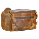 KOMALC Premium Buffalo Leather Unisex Toiletry Bag Travel Dopp Kit (Distressed Orange Tan) KomalC
