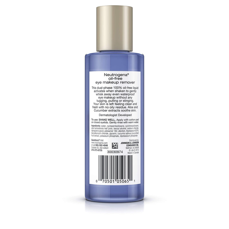 Neutrogena Gentle Oil-Free Eye Makeup Remover & Cleanser for Sensitive Eyes, Non-Greasy Makeup Remover, Removes Waterproof Mascara, Dermatologist & Ophthalmologist Tested, 3 x 5.5 fl. oz Neutrogena