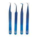 M LASH Set Of 4 Diamond Grip Eyelash Extensions Tweezers - Japanese Steel Lash Supply (Blue) M Store