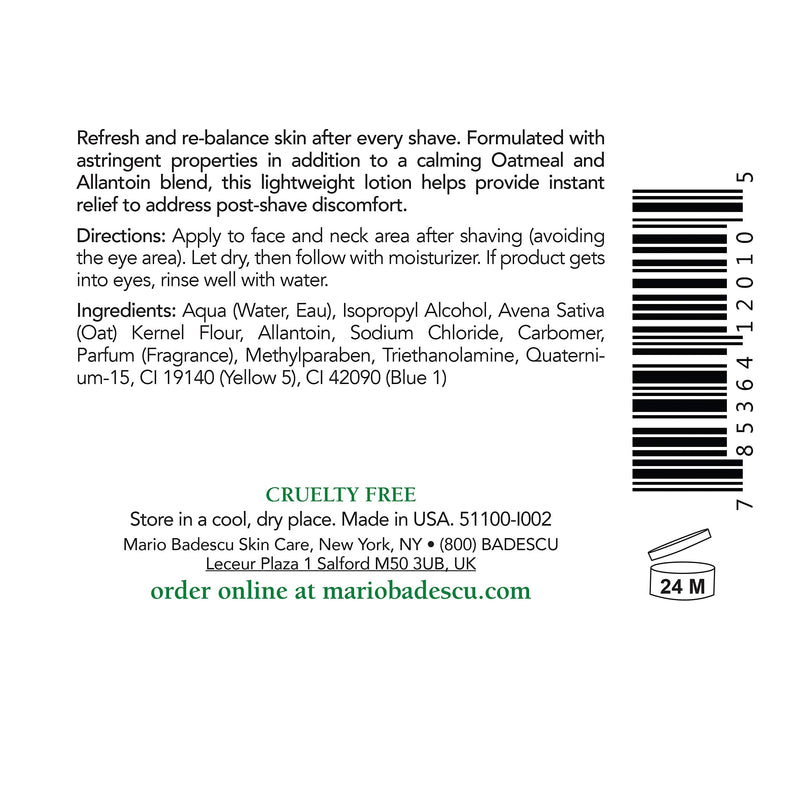 Mario Badescu Protein After Shave Lotion for Combination, Oily and Sensitive Skin | Lightweight Moisturizer that Minimizes Razor Burn and Ingrown Hairs |Formulated with Oatmeal & Allantoin| 2 FL OZ Mario Badescu
