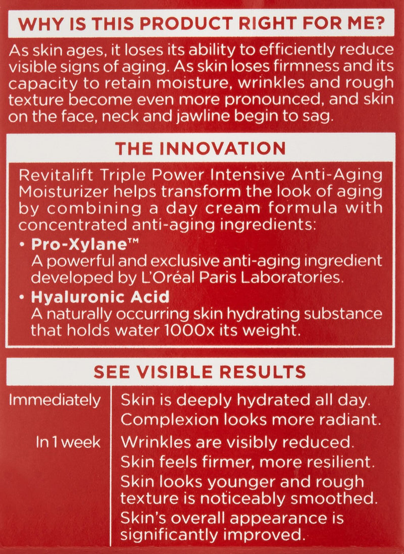 L'Oreal Paris Skin Care Revitalift Triple Power Intensive Anti-Aging Day Cream Moisturizer, 0.5 Ounce L'Oreal Paris